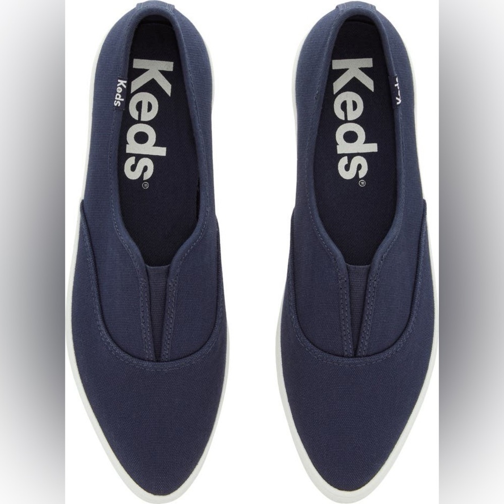 NEW Keds Pointed Toe Platform Sneakers Slip On White Navy Womens 6 NWOT